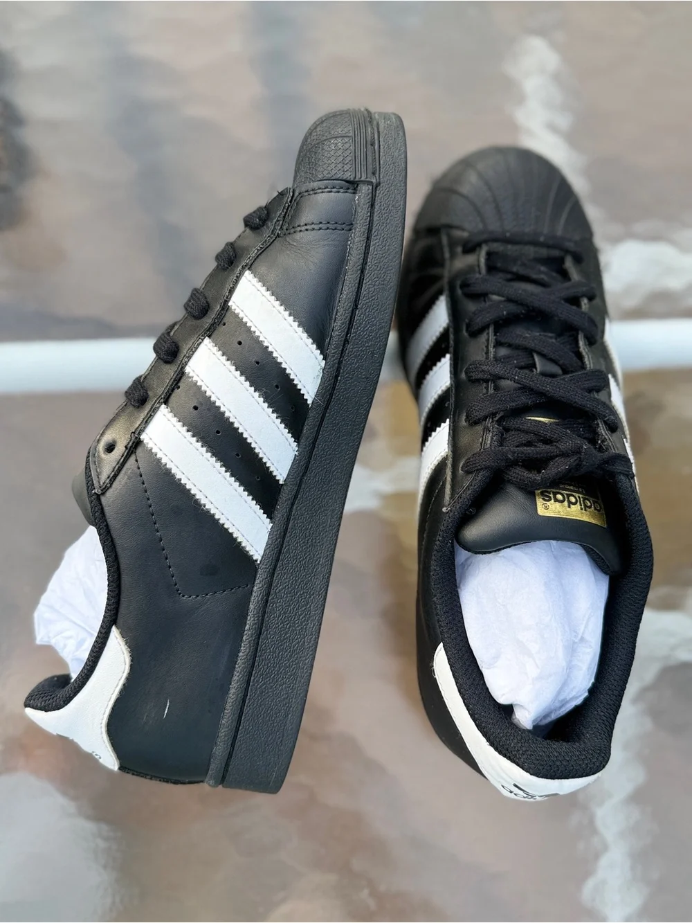 adidas Black White Sneakers with Gold Logo Accent